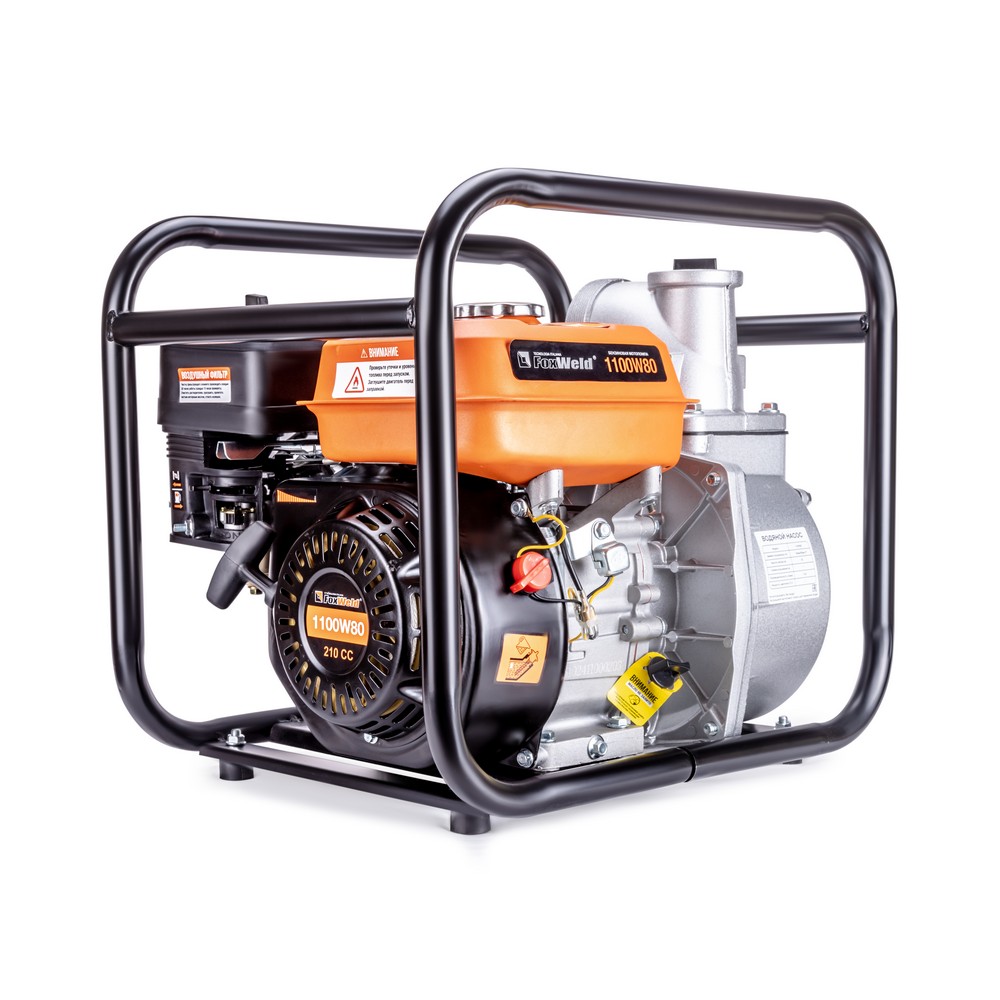 Мотопомпа бензиновая FoxWeld 1100W80 (1100 л/мин, 66 куб.м/час, чист. вода)