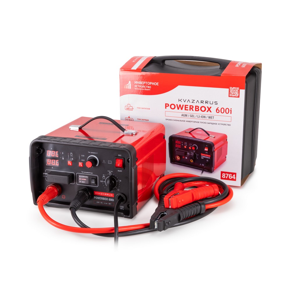 Пуско-зарядное устройство KVAZARRUS PowerBox 600I (аккум. 40-1200В/Ач, пуск. ток 600А) пластик.кейс