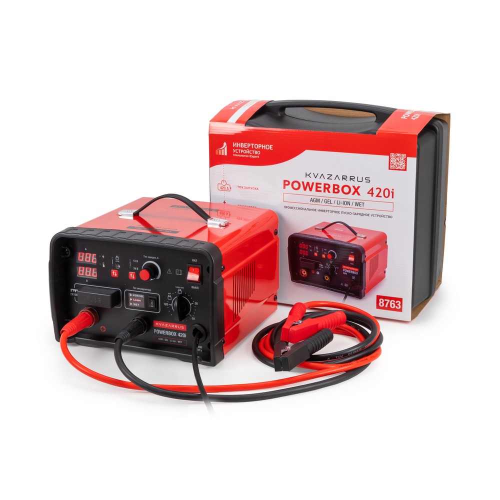 Пуско-зарядное устройство KVAZARRUS PowerBox 420i (аккум. 40-1000В/Ач, пуск. ток 420А) пластик.кейс