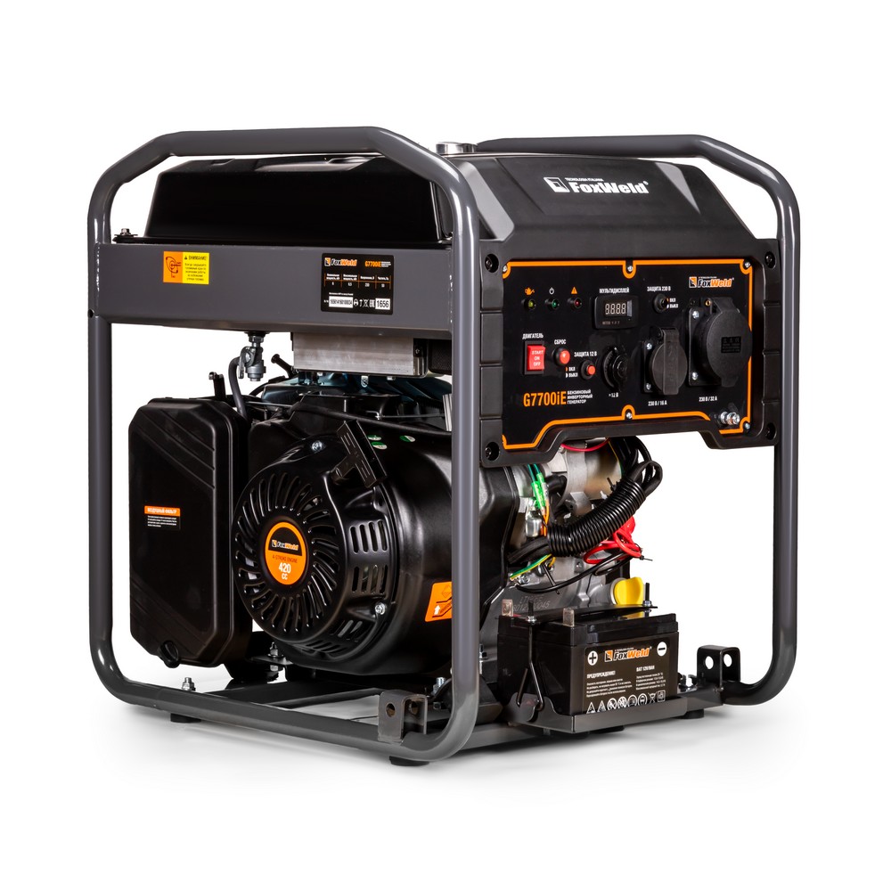 Генератор Foxweld G7700iЕ инверторный (6/6,5 кВт, 66 кг, без колёс, ручной/электростартер)