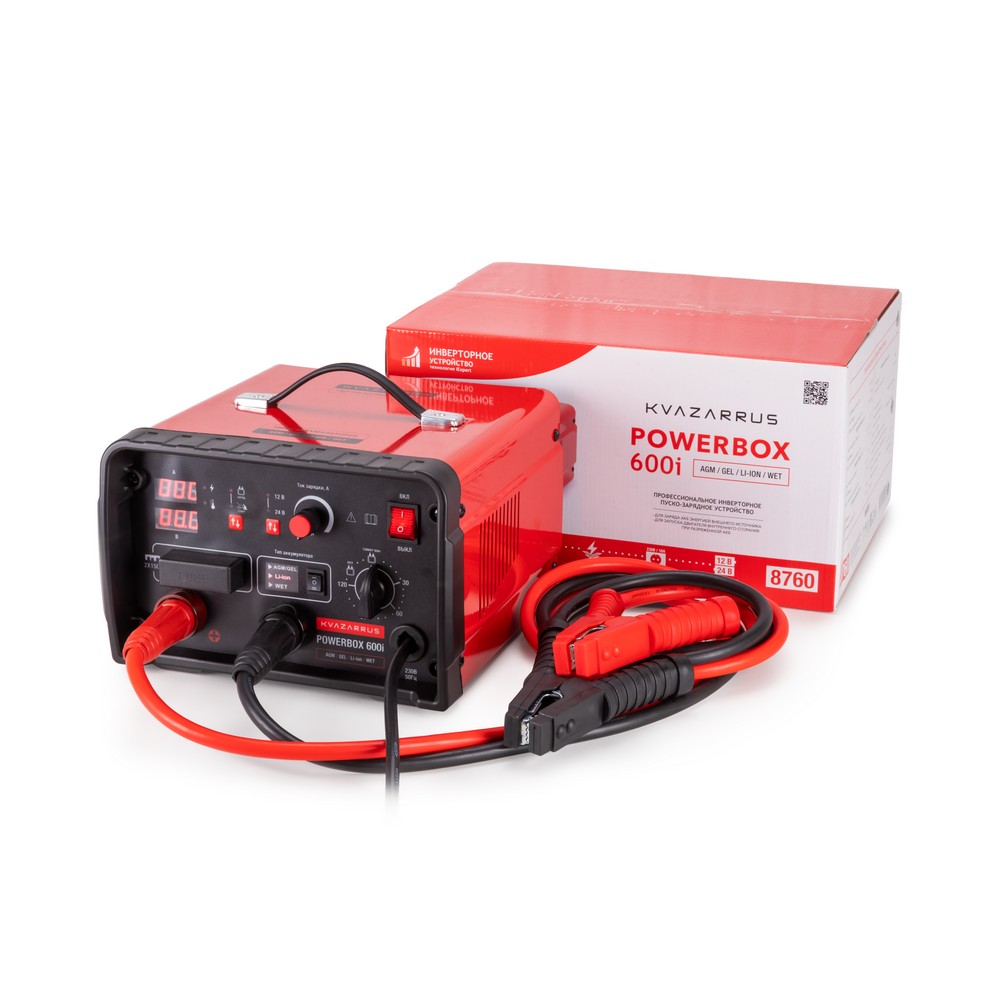 Пуско-зарядное устройство KVAZARRUS PowerBox 600i (аккум. 40-1200В/Ач, пуск. ток 600А) коробка