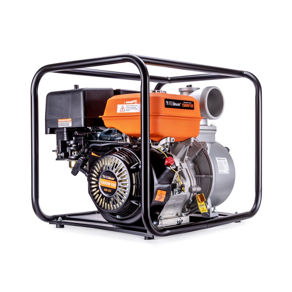 Мотопомпа бензиновая FoxWeld 1500W100 (1500 л/мин, 90 куб.м в час, чист. вода)