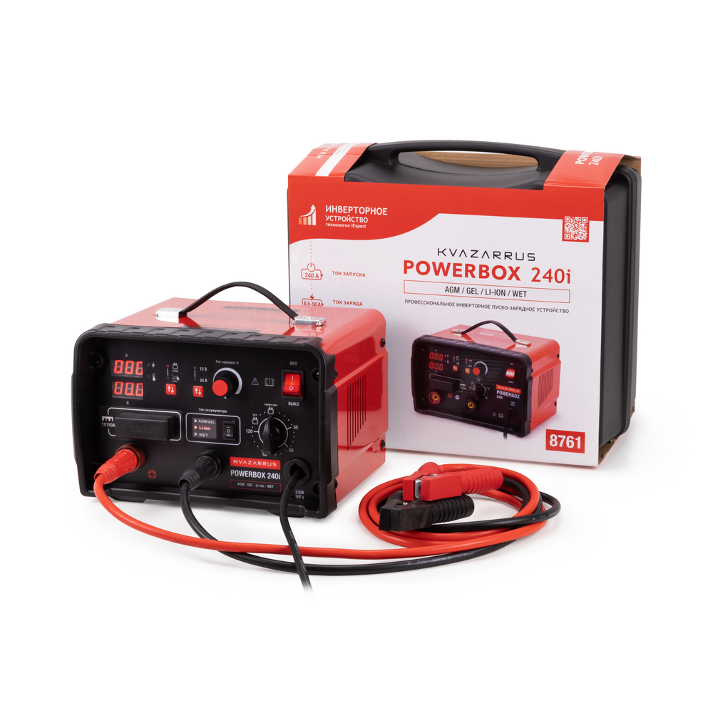 Пуско-зарядное устройство KVAZARRUS PowerBox 240i (аккум. 40-700В/Ач, пуск. ток 240А) пластик.кейс